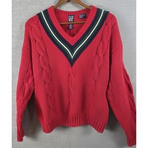 GAP Cable Knit Sweater Vintage 90s Chunky Cable Knit Red XL Academia Preppy